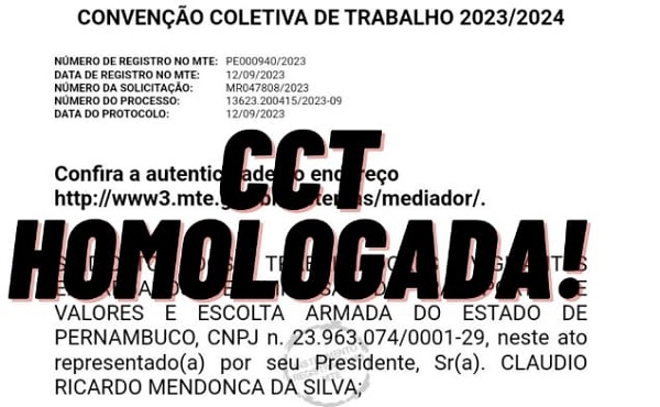 CCT 2023-2024 É HOMOLOGADA PELO MTE